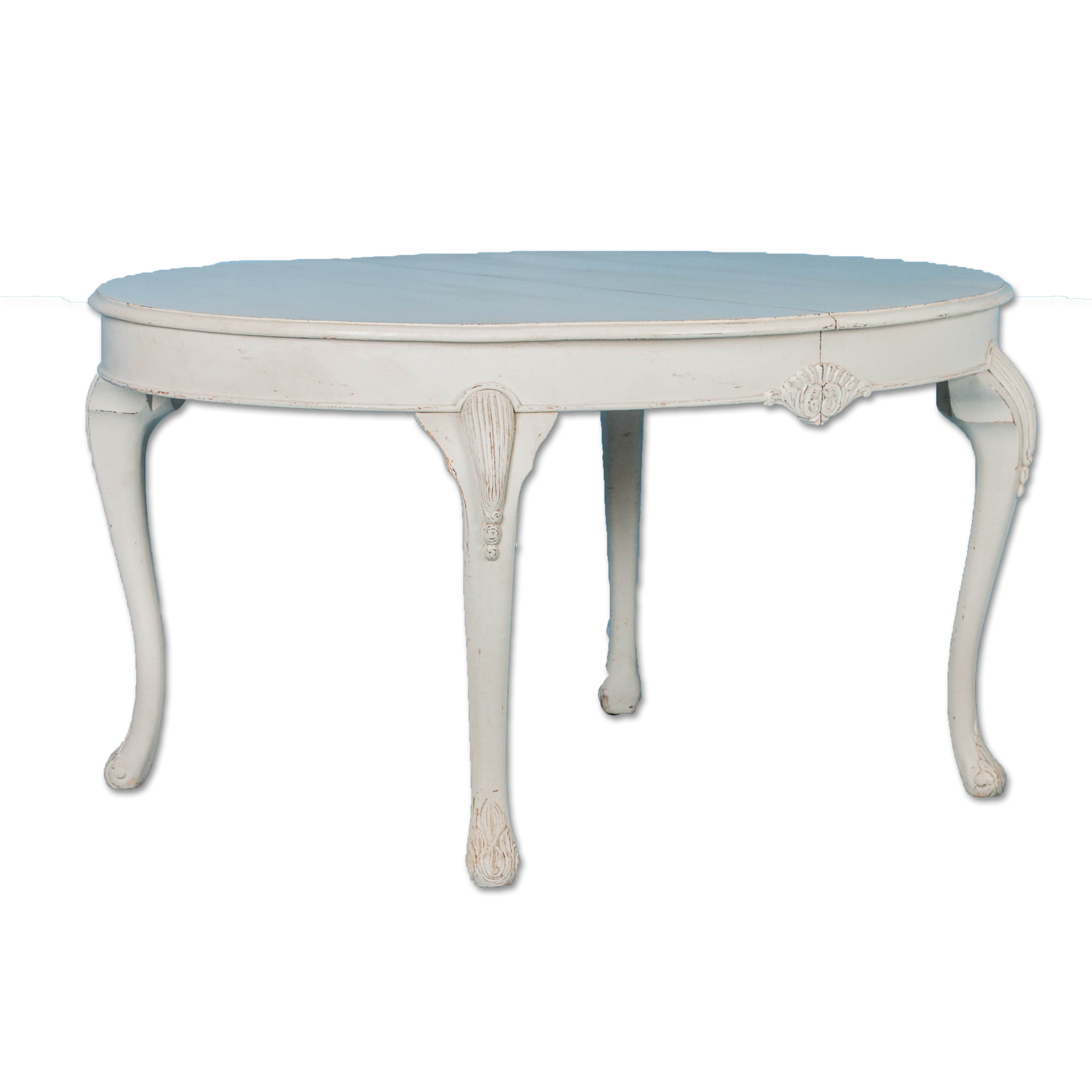 Oval Antique Swedish Dining Table Painted White